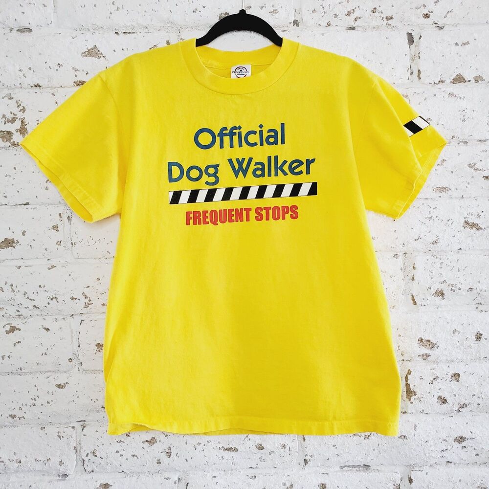 VTG Yellow "Official Dog Walker" Graphic T Shirt Unique Vintage Cotton Tee Sz M